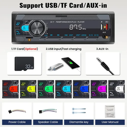 Miniatura 7 de SIXWIN Estéreo de Coche Single Din con Bluetooth 5.0 Llamadas Manos Libres Control de Voz Estéreo de Coche Radio FM de Coche Reproductor Mp3