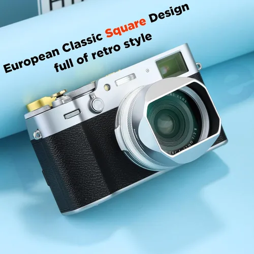 Miniatura 3 de Capota cuadrada de metal Haoge para Fuji X100VI Fujifilm FinePix X100V X100F X100 X100S X100T X70 Accesorios de cámara, color plateado con tapa