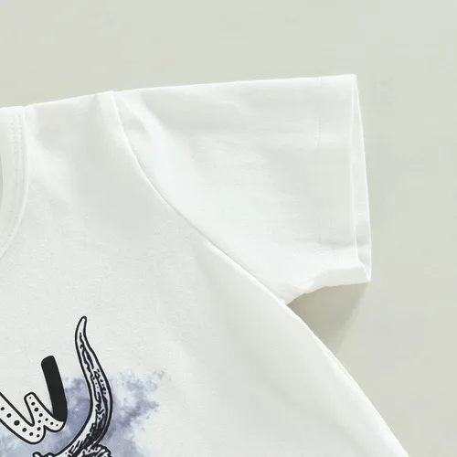 Miniatura 81 de fhutpw Conjunto de camiseta de manga corta con estampado de vaca y pantalones acampanados de dibujos animados para niñas