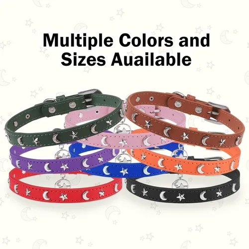 Miniatura 6 de Collar de cuero para perros pequeños, collar suave y ajustable con remaches de estrella y luna para perros machos y hembras, collares para cachorros
