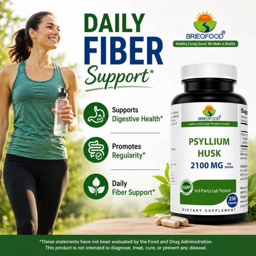 Miniatura 3 de Brieofood Suplemento de fibra de cáscara de psyllium con Lactobaciilus Acidophillus (La-14) – 2100 mg por porción – 250 cápsulas – Ayuda a apoyar