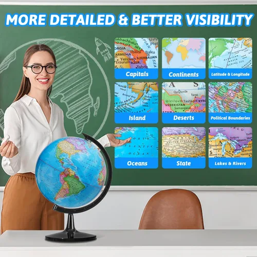 Miniatura 4 de GOCHANGE Globo político de 8 pulgadas con superficie impermeable HD, globo para escribir y borrar y colores brillantes para estimular el interés