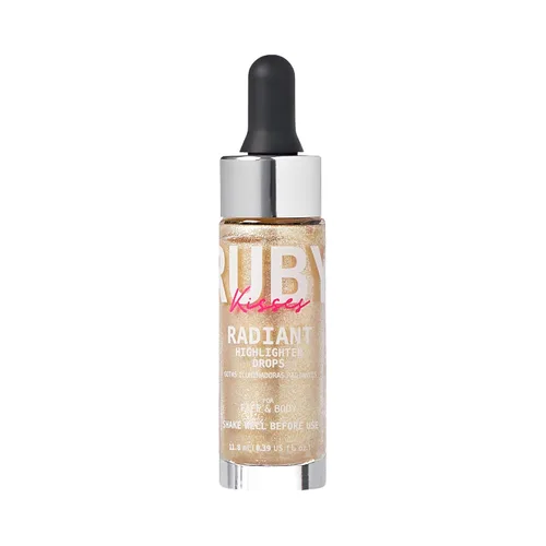 Miniatura 8 de Ruby Kisses Radiant Drops, maquillaje iluminador líquido brillante, iluminador suave para cara y cuerpo, brillo natural para la piel (oro rubor)