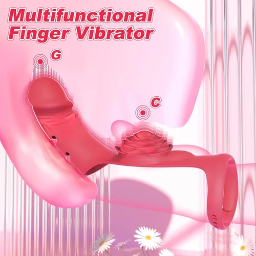 Miniatura 2 de Vibrador de dedo para adultos, juguetes sexuales - Vibrador de punto G, estimulador de clítoris, juguete de rosa con 9 potentes modos de vibración