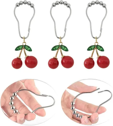 Miniatura 3 de Anillos decorativos de cortina de ducha de cerezo para barra de ducha de baño, juego de 12 anillos de cortina de acero inoxidable de metal a prueba