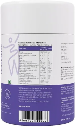 Miniatura 2 de Be Bodywise Gomitas para el crecimiento del cabello con biotina para mujeres I sin azúcar I Vitaminas para la piel y las uñas I Biotina, zinc, ácido