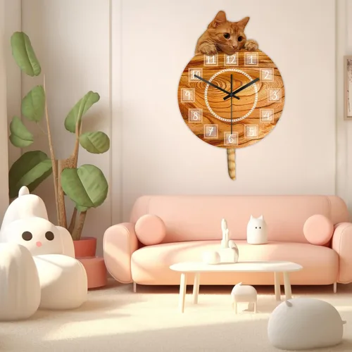 Miniatura 9 de Reloj de gato con cola móvil, reloj de pared oscilante de péndulo de gato, silencioso, sin tictac, funciona con pilas, fácil de montar, reloj