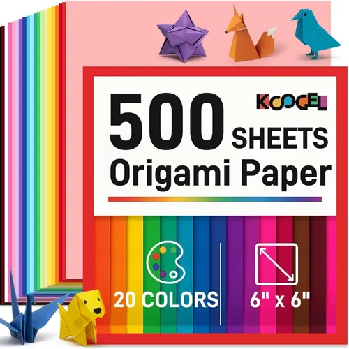 Koogel 500 hojas de papel de origami de colores, 6 x 6 pulgadas/2.82 oz/m², papel cuadrado de doble cara para principiantes, suministros de regreso