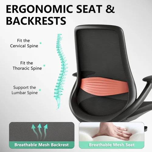 Miniatura 6 de BV Silla de oficina ergonómica, silla de escritorio ejecutiva con respaldo alto con reposabrazos 2D, soporte lumbar ajustable, silla de computadora