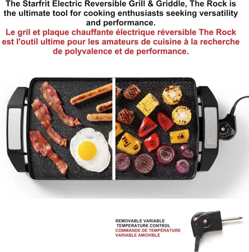 Miniatura 4 de Starfrit The Rock Electric - Parrilla y plancha reversible Rock.Tec antiadherente, control de temperatura variable, asas de tacto frío, 1500 W