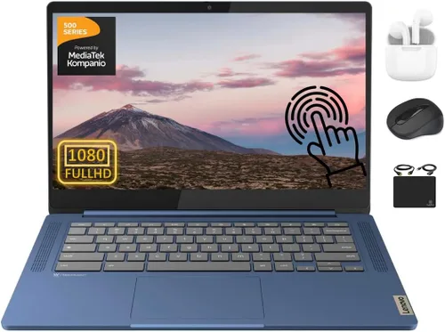 Computadora portátil Lenovo Chromebook Slim Thin Light para estudiantes y negocios 2024, pantalla táctil FHD de 14", procesador MediaTek Kompanio