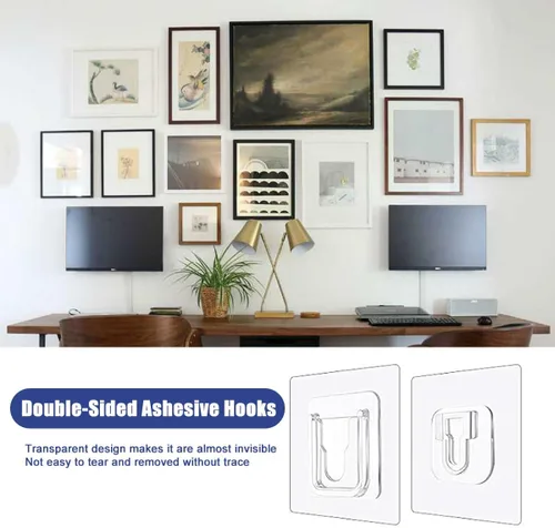 Miniatura 5 de Ganchos de pared adhesivos de doble cara, 20 pares de ganchos de pared autoadhesivos para colgar colgadores de fotos para colgar colgar fotos, baño
