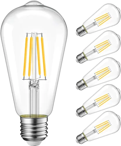 Miniatura 11 de LVWIT ST21 Bombilla LED de filamento de 5 W (equivalente a 40 vatios), regulable, 2700 K, blanco cálido, bombilla Edison vintage E26, base mediana