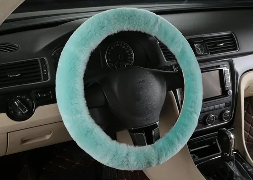 Miniatura 4 de U&M Funda para volante de automotor de lana auténtica, elastizada. Almohadilla protectora de volante de vehículo, de lana australiana, Menta