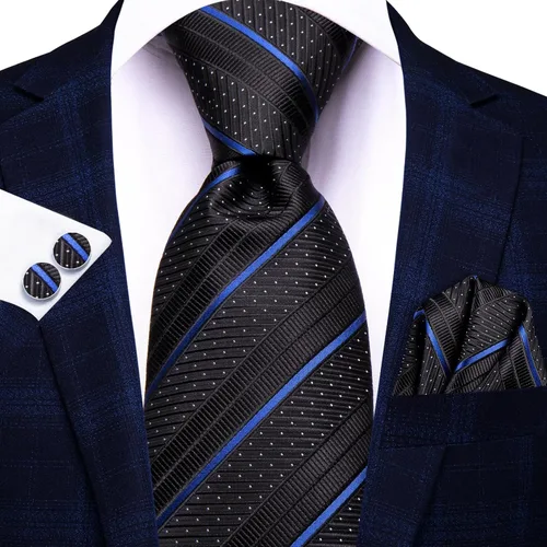 Miniatura 16 de Hi-Tie Corbata clásica de cachemira para hombre con pañuelo y gemelos a cuadros