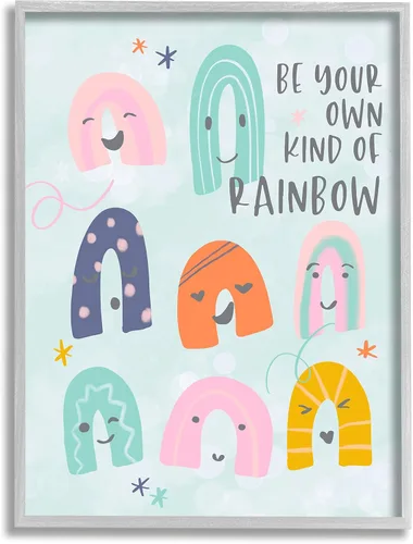 Miniatura 9 de Stupell Industries Be Your Own Rainbow Phrase - Ilustración lúdica para niños, diseñada por Anna Quach, arte de pared enmarcado blanco, 11 x 14