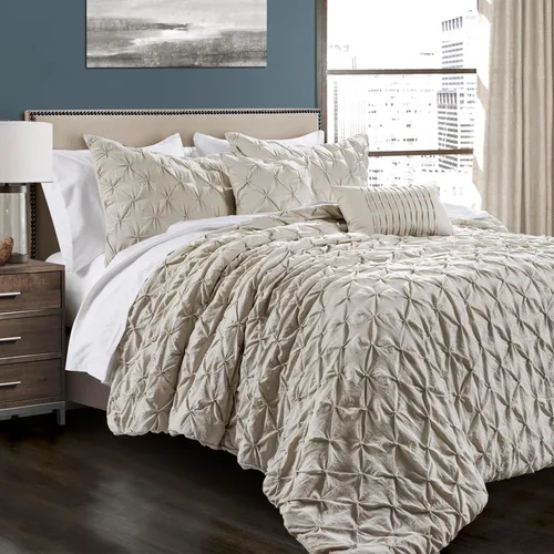 Miniatura 8 de Lush Decor Ravello Pintuck Juego de Edredón – Juego de ropa de cama texturizada de lujo de 5 piezas – Decoración tradicional de dormitorio inspirada