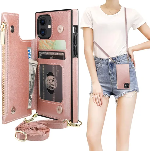 Miniatura 18 de Bocasal Funda tipo cartera cruzada para iPhone 11 Pro Max con tarjetero, protector de ranura para tarjetas con cremallera, a prueba de golpes