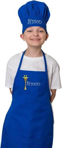 Miniatura 2 de Conjunto de delantal y sombrero personalizado para niños de zoológico, añade tu propio nombre para niños, cocina, horneado