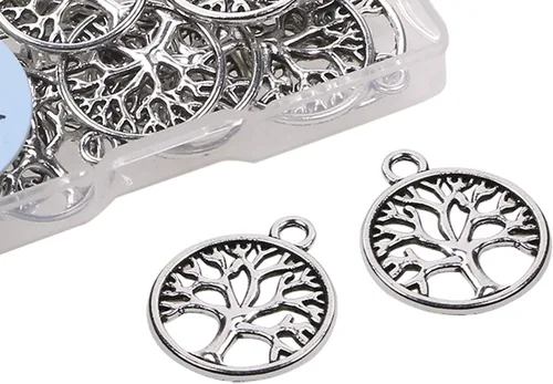 Miniatura 3 de Shapenty Dijes redondos de metal para el árbol de la vida, cuentas a granel, accesorios para hacer manualidades, pulseras, collares, aretes, Plata