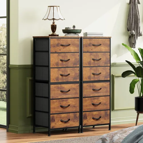 Miniatura 2 de WLIVE Cómoda alta para dormitorio, cómoda de 6 cajones y cómodas, cómoda de tela para armario, mesita de noche con marco de metal, torre