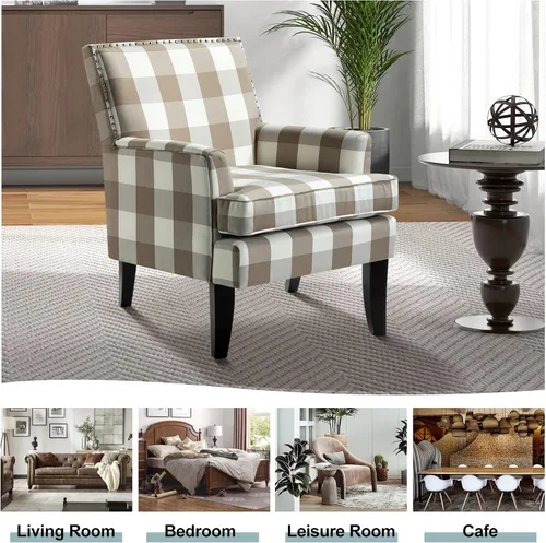 Miniatura 6 de HULALA HOME Silla de Acento Moderna con Brazos y Patas de Madera, Silla de Acento de Mediados de Siglo Sillón con Respaldo Alto, Reposabrazos