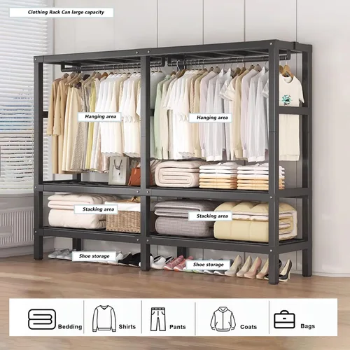 Miniatura 6 de Armario plegable portátil con ruedas, 2000 libras, perchero resistente con tapa, perchero de metal independiente para ropa, sistema