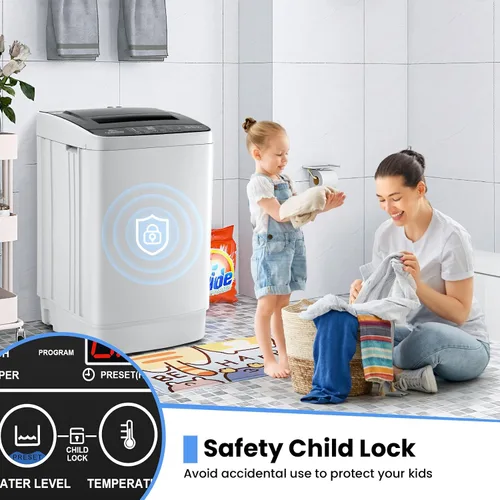 Miniatura 6 de Nictemaw Lavadora portátil de 20 libras, lavadora de carga superior completamente automática de 2.8 pies cúbicos con 4 programas, 4 niveles de agua