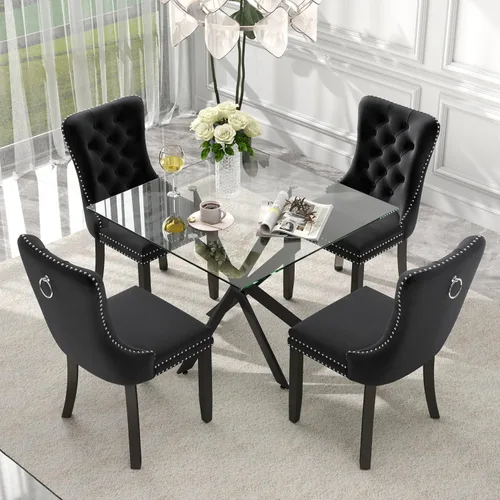 Miniatura 3 de Juego de comedor de 3 piezas con superficie de vidrio transparente, juego de comedor cuadrado minimalista moderno de 36'', juego de mesa de cocina