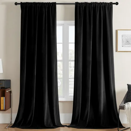 Miniatura 33 de Joydeco Cortinas de terciopelo negro de 63 pulgadas de largo, 2 paneles, cortinas opacas de lujo con bolsillo para barra, cortinas de ventana
