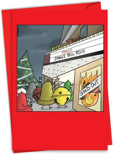 NobleWorks Tarjeta de felicitación navideña histérica con sobre de 5 x 7 pulgadas (1 tarjeta) Campana de Navidad Rock C10155XSG