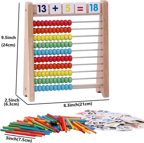 Miniatura 4 de Ábaco de madera para niños – 100 palos de conteo y tarjetas de juguetes de números del 1 al 100, juegos educativos de matemáticas para preescolar