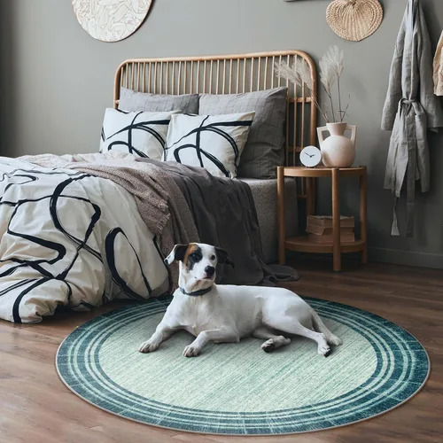Miniatura 32 de Alfombra de pasillo moderna abstracta Lahome, alfombra lavable turquesa de 2 x 6 pulgadas para entrada, alfombra antideslizante de bajo pelo