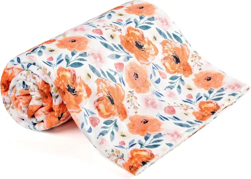 Miniatura 7 de Manta de visón de felpa para bebé, doble capa con respaldo punteado para bebé niña o niño (floral naranja)