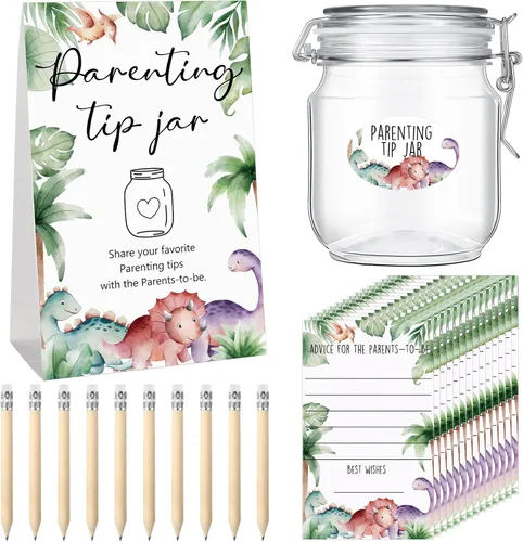 Miniatura 10 de Roowest Tarjetas de consejos de Baby Shower para bebé para nuevos padres - Cartel de frasco de propinas para nuevos padres, 60 tarjetas de consejos