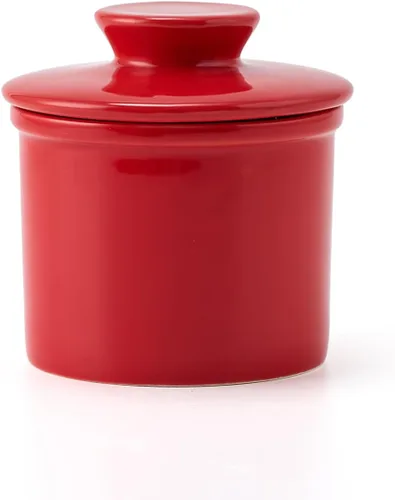 XELA Recipiente de cerámica para mantequilla, plato de mantequilla francesa para mostrador, contenedor de mantequilla con línea de agua para Rojo