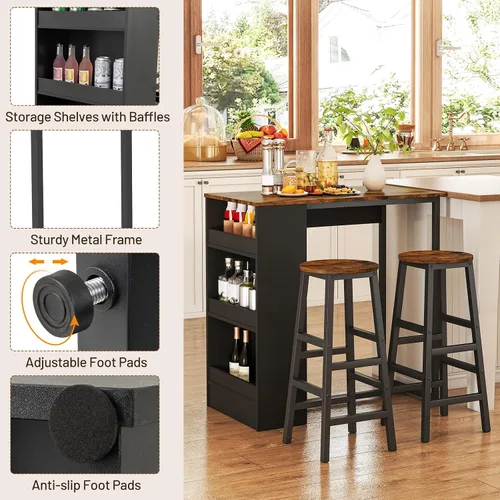 Miniatura 2 de Giantex Juego de mesa de comedor de 3 piezas, mesa de cocina rectangular de 36 pulgadas y 2 taburetes de bar con estantes de almacenamiento, juego
