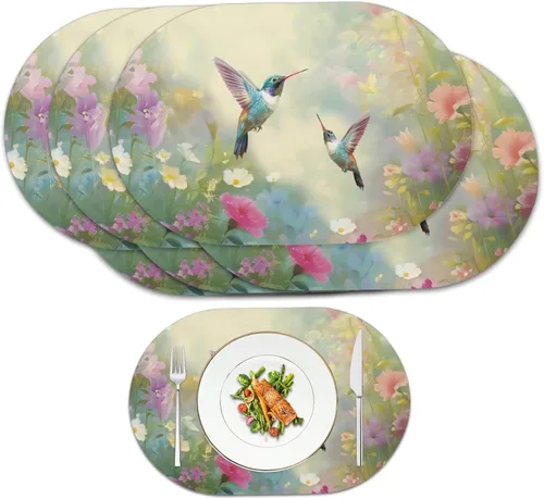 Miniatura 57 de Blue Flower Dining Table Mats Set of 2 Hummingbird Heat Resistant Placemats Washable and Wipeable Non Slip Place Mat, Waterproof Modern Dining Table