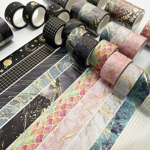 Miniatura 5 de YUBBAEX Gold Veins Washi Tape - Juego de cinta adhesiva decorativa para artes, manualidades, suministros de diario, planificadores, álbumes