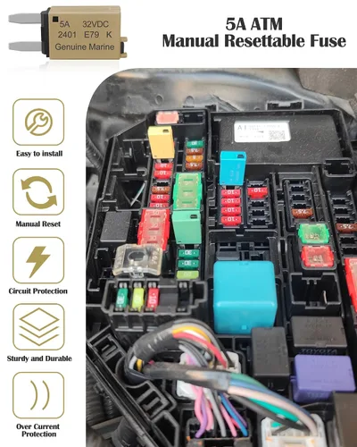 Miniatura 6 de Kit de Fusibles Mini de Bajo Perfil 5A – Fusibles de Interruptor de Circuito de Reinicio Manual ATM de 5A para Automóvil, RV, Coche, Camión, Juego