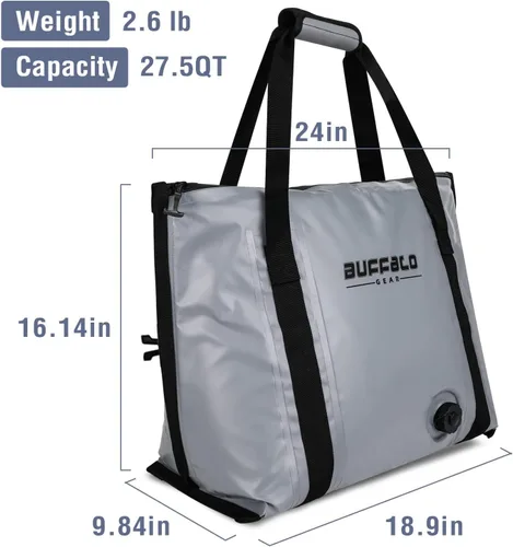Miniatura 7 de Buffalo Gear Enfriador de pescado aislado – Bolsa de fondo plano impermeable de 27.5 cuartos de galón, 58 cuartos de galón, a prueba de fugas