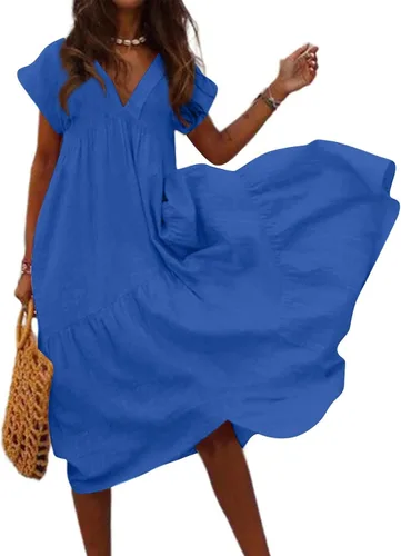 FWFLYAWAY Vestidos de verano para mujer 2023, talla grande, casual, lindo, vestido tipo babydoll con volantes escalonados, estilo bohemio, vestido