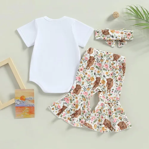 Miniatura 81 de Sejardin Ropa de verano para bebé y niña, recién nacida, manga corta, con letras, mameluco elástico con diadema