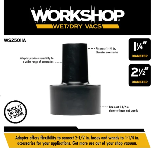 Miniatura 3 de WORKSHOP Wet/Dry Vacs Adaptador de vacío WS25011A de 2-1/2 pulgadas a 1-1/4 pulgadas, adaptador universal de manguera de vacío para tienda