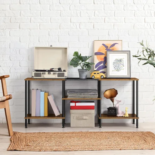 Miniatura 6 de OYEAL Soporte de TV para TV de 50 pulgadas, soporte de TV rústico para dormitorio con estantes de almacenamiento, centro de entretenimiento pequeño