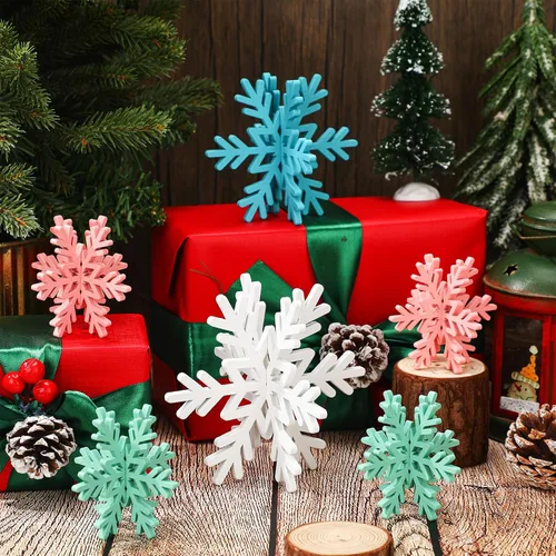 Miniatura 5 de Bucherry 12 piezas de decoración de mesa de copo de nieve de madera 3D con copos de nieve y centro de mesa para Navidad, invierno, decoración