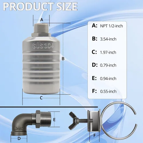 Miniatura 2 de MAKERELE Controlador automático de nivel de agua de 1/2 a 3/4 pulgadas, NPT 304 de acero inoxidable de nivel de agua válvula de flotador de control