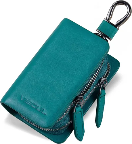 Miniatura 12 de VISOUL Funda para Llave de Coche con Doble Cremallera, Funda de Llavero Inteligente de Cuero para Coche con Llavero para Hombres y Mujeres