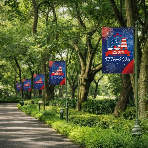 Miniatura 4 de Bandera de jardín con el 250 aniversario de Estados Unidos, bandera de Estados Unidos del 250 aniversario 1776-2026, bandera patriótica Azul