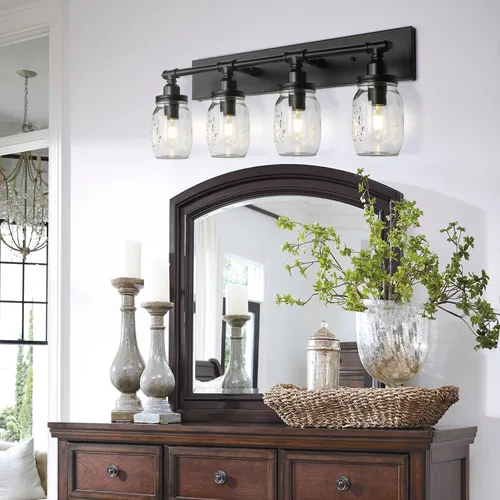 Miniatura 6 de Lámpara de pared para baño, lámpara industrial de tarro de masón, aplique de pared con acabado negro (3 luces)